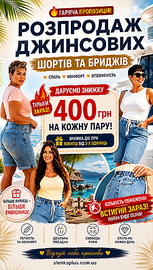 Розпродаж джинсових шортів бриджів. Осінь 2026